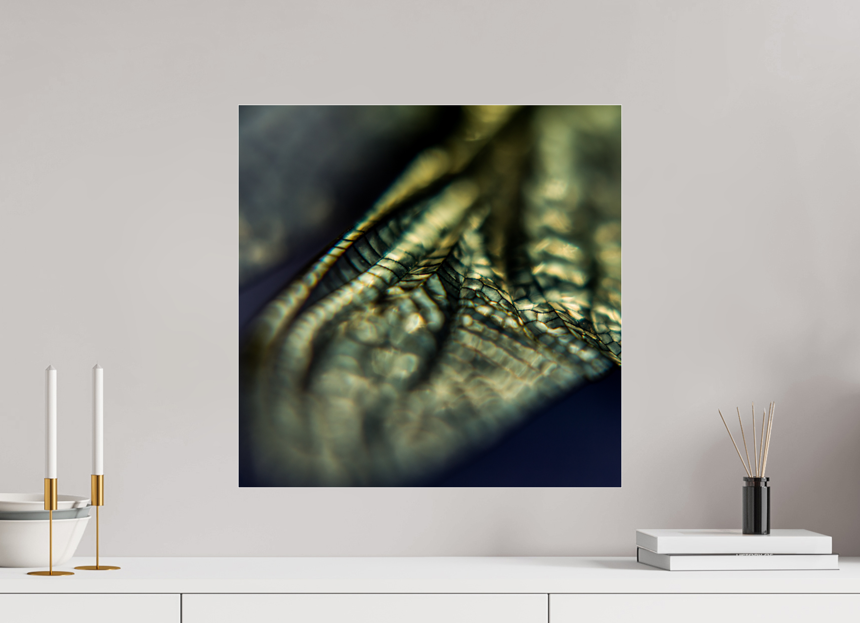 50 x 50 cm, Photo Print Under Acrylic Glass Macro im Quadrat - Libellenflügel 1