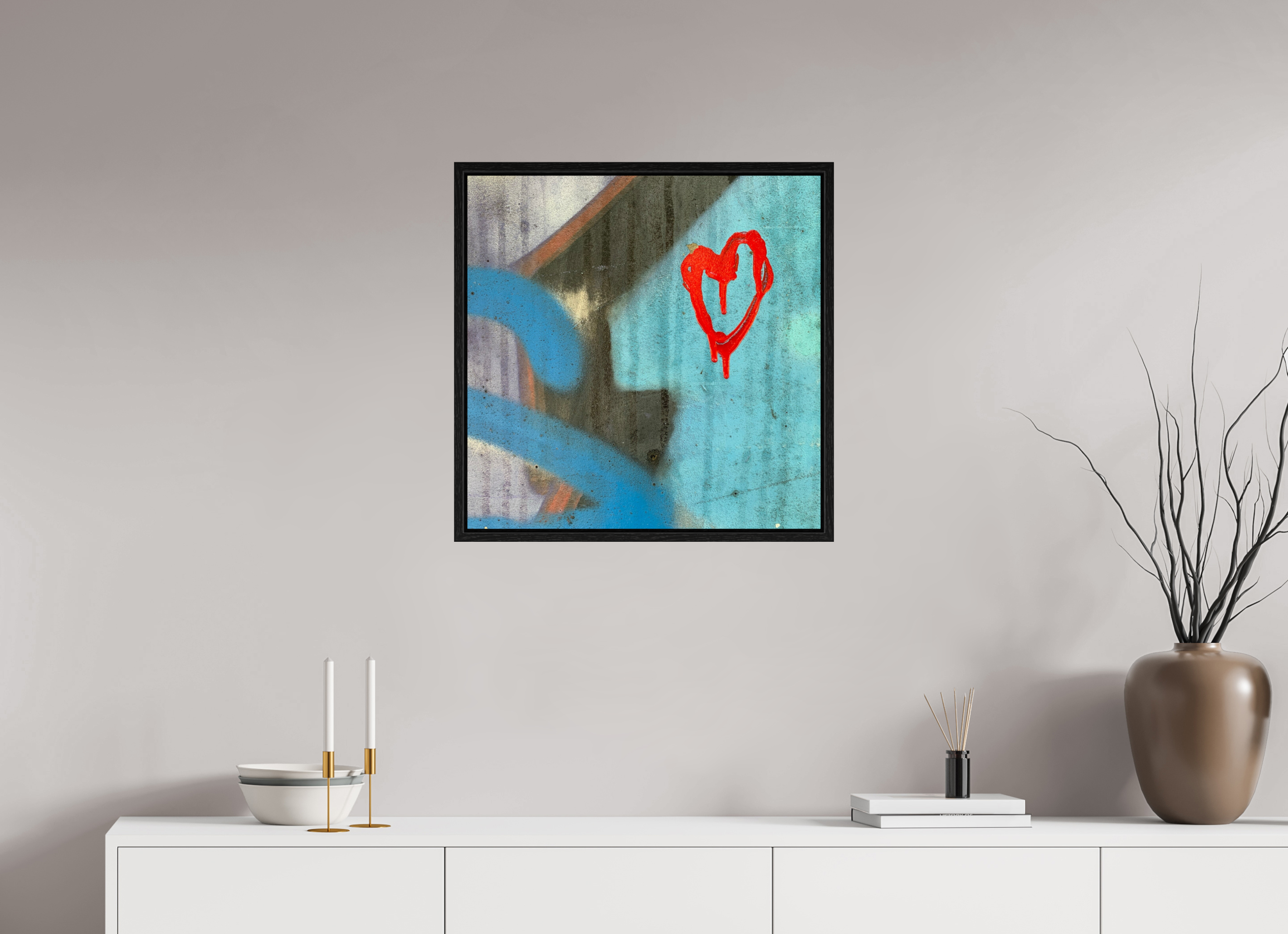 60 x 60 cm, Floater Frame Farbe an der Wand - I love you