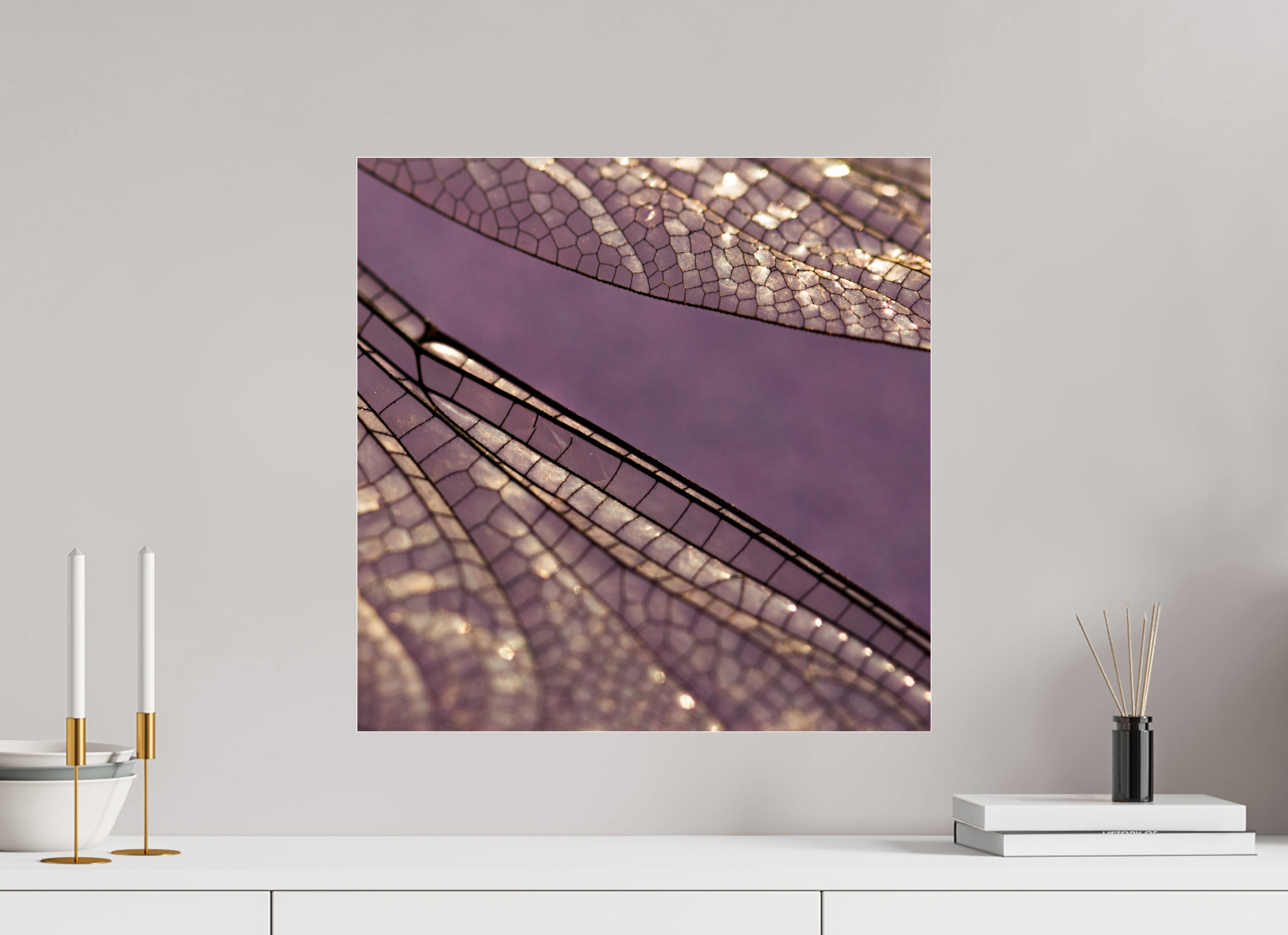 50 x 50 cm, Photo Print Under Acrylic Glass Macro im Quadrat - Libellenflügel 2