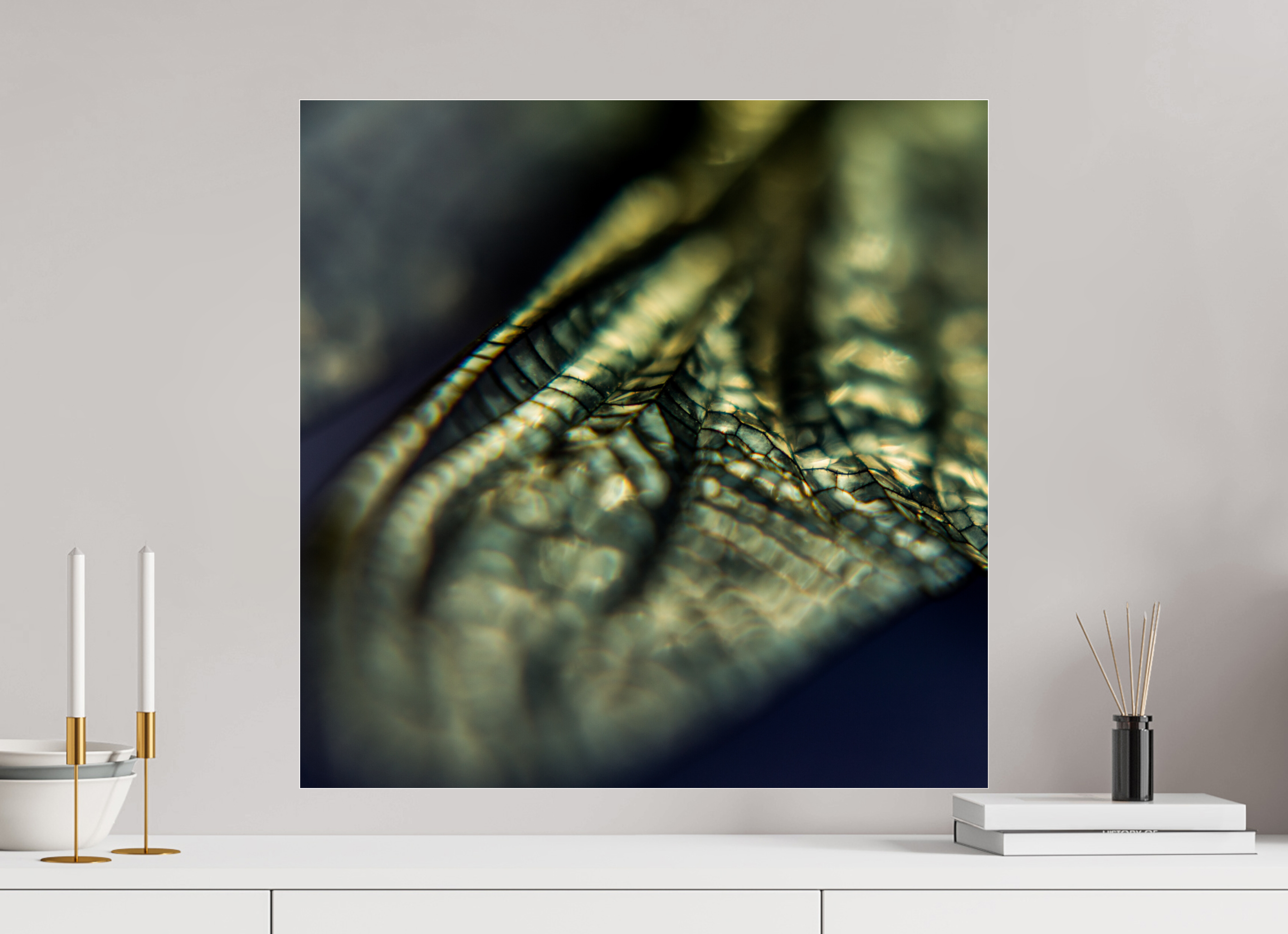 60 x 60 cm, Photo Print Under Acrylic Glass Macro im Quadrat - Libellenflügel 1