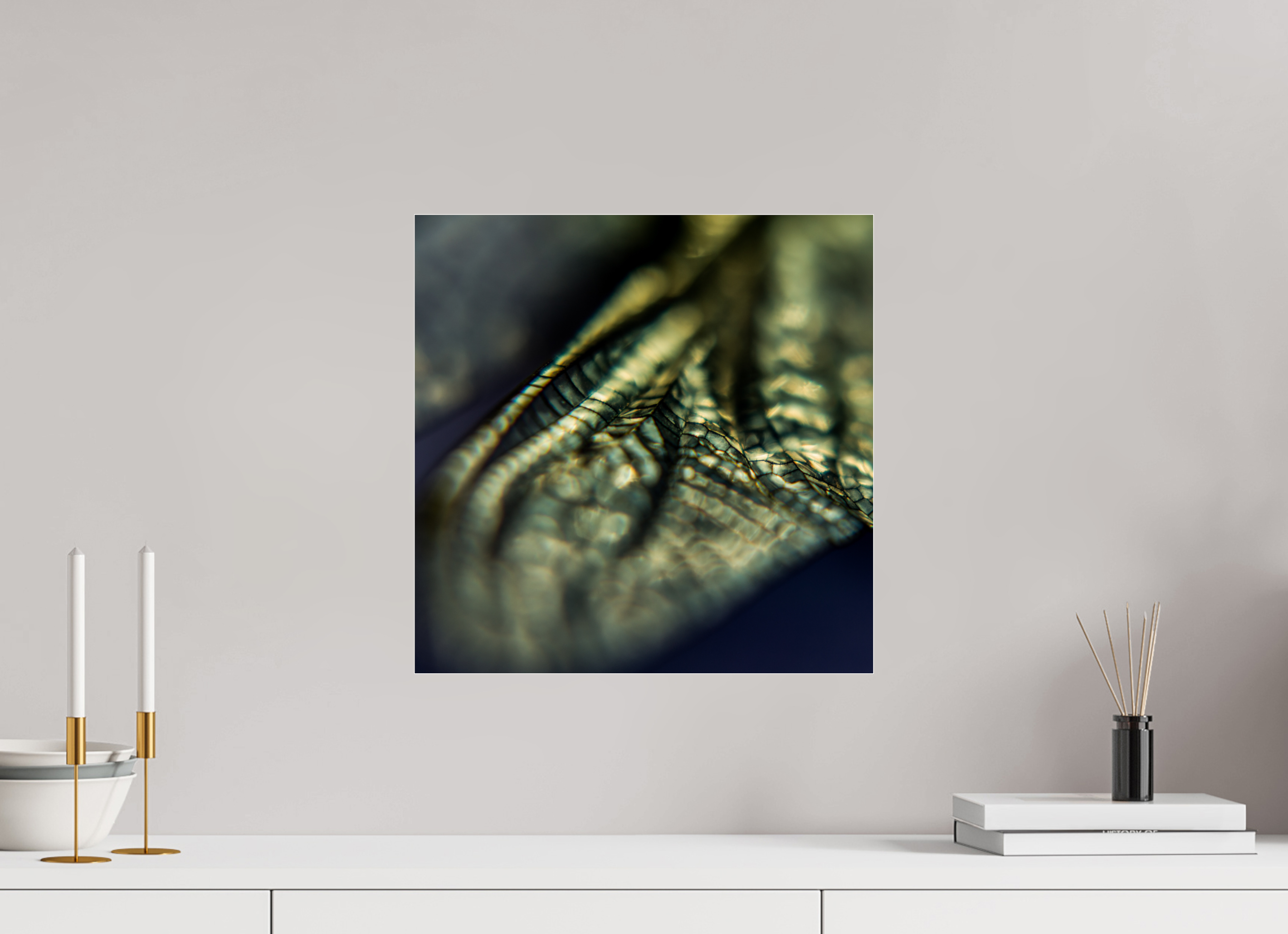 40 x 40 cm, Photo Print Under Acrylic Glass Macro im Quadrat - Libellenflügel 1
