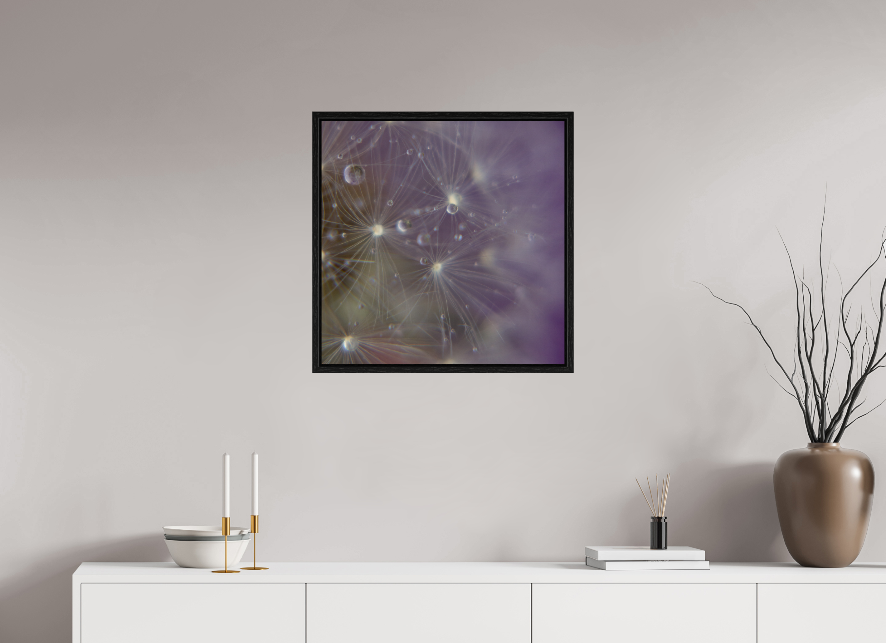 60 x 60 cm, Floater Frame Macro im Quadrat - Pusteblume 1
