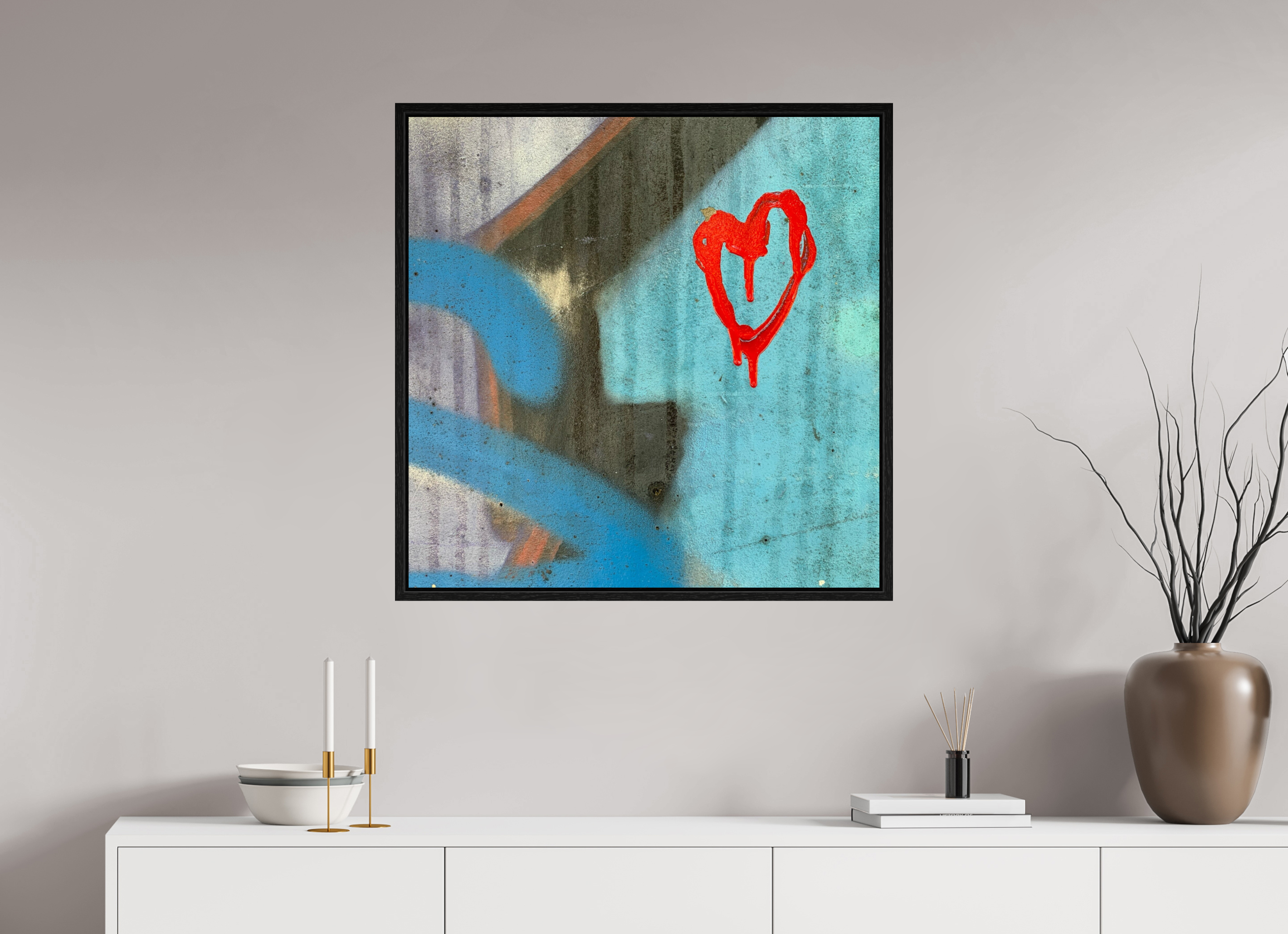 80 x 80 cm, Floater Frame Farbe an der Wand - I love you